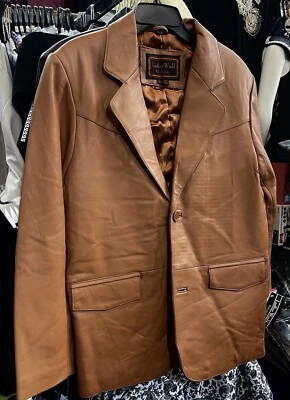 Chaqueta de cuero genuino Lucky para hombre Blazer de 2 botones marrón camel talla pequeña nueva con etiquetas Foto 1 de 4