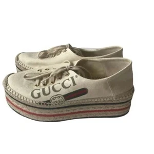 Gucci Cream Logo-Print Platform Espadrilles Flats - Picture 1 of 5