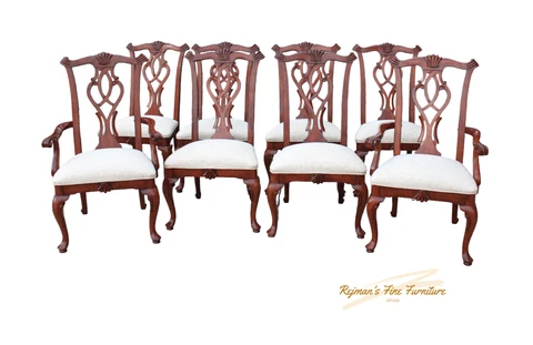 Set of 8 Thomasville Cherry Pierced Back Shell Accent Dining Chairs Cover