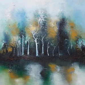 ISABELLE AMANTE ORIGINAL ""In the Spotlight"" PINTURA BOSQUE ÁRBOLES IMPRESIONISTAS - Imagen 1 de 1