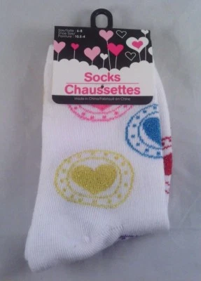 女孩 情人节 全新带标签 船袜 尺寸 6-8 闪亮 白色 带彩色 心形 — 第 1/3 张图片