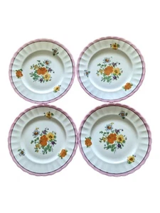 Bavarian Dessert 7.5" Plates Set 4 Pink Ruffle Trim Floral Orange Yellow Purple - Picture 1 of 4