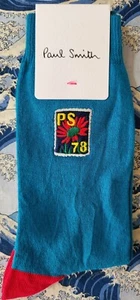 Paul Smith Women Italian Socks Stamp Embroidered Turquoise F377 One Size Cotton - Picture 1 of 6