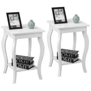 Set of 2 Accent Side Sofa End Table Nigh stand Coffee Table Home w/ Shelf White - Picture 1 of 5
