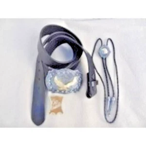 CEINTURE CUIR BOUCLE ET CRAVATE WESTERN AIGLE DORE COORDONNE - Picture 1 of 4