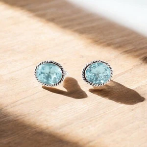 Sky Blue Topaz Gemstone 925 Sterling Silver Jewelry Statement Cufflinks For Him - Picture 1 of 4