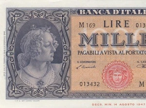 10.2.1948 BANCA D' ITALIA 1000 LIRE ITALY **RARE** "M" (( GEM UNC )) - Picture 1 of 5