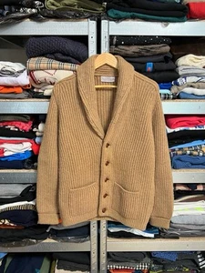 McGeorge Cardigan Mens 38 Beige Chunky Shawl Sweater 100% Shetland Wool Grandpa - Picture 1 of 9