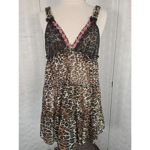 Y2K Vintage Leopard Print Betsey Johnson Intimate Baby Doll Nightie Chemise L-1X - Picture 1 of 2
