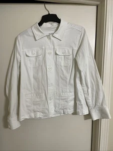 White Long Sleeve Denim Button Up Jacket Women’s Large By Croft & Barrow - Picture 1 of 4