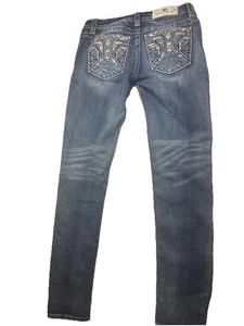 Pantalones de mezclilla ajustados Miss Me Signature para mujer talla 27 J3200 SR lavado oscuro desgastados - Imagen 1 de 17