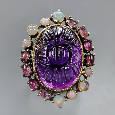 Joyería 32 ct+ Anillo Amatista Natural Plata de Ley 925 Talla 8/R435346 Foto 1 de 4