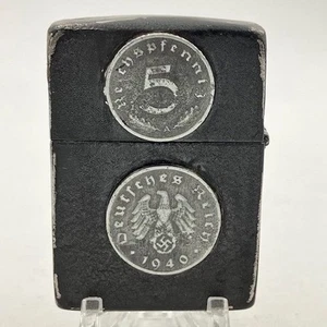 Raro Zippo 1942 Negro Crackle Encendedor Moneda 4 Barriles Adornado De Colección - Imagen 1 de 10