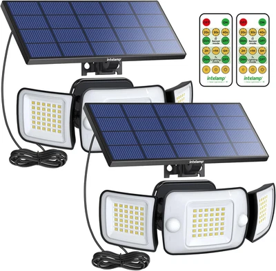 Luces de Inundación Solares Exterior Impermeables, Paquete de 2 6000mAh 1200LM Solar Alimentado Doble Foto 1 de 4