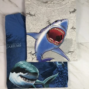 Lot 2 Vintage  90s Y2K GREAT WHITE SHARK T-Shirt Youth Size M/L ~ NC Aquarium - Picture 1 of 12