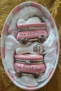 Little Princess Mud Pie Pink Trinket Boxes, First Curl & 1st Tooth Keepsakes - Picture 1 of 7
