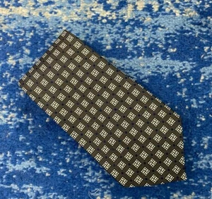 Corbata de seda geométrica hecha a mano marrón azul marino personalizada Hickey Freeman - Imagen 1 de 5