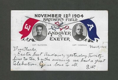 Andover vs Exeter 1904 Football Game postcard  November 12 1904 - Image 1 of 2