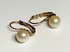 Vintage Earrings Monet Faux pearl Gold Metal Dangle Drop 14K Gold Filled - Picture 1 of 8