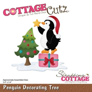 Penguin Decorating Tree Christmas Present Gift CottageCutz Metal Die CC-923 - Picture 1 of 2