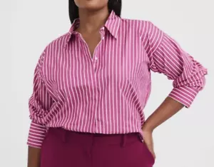 witchery pink wide stripe long sleeve concealed button cotton shirt Size 10 - Picture 1 of 21