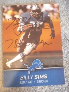 DETROIT LIONS-BILLY SIMS #20 AUTOGRAPHED-ONE PRIDE PHOTO CARD(78 HEISMAN WINNER) - Picture 1 of 3