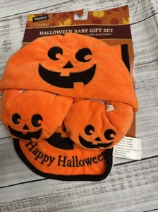 Halloween Baby Gift Set Pumpkin Beanie Booties Bib - Picture 1 of 3