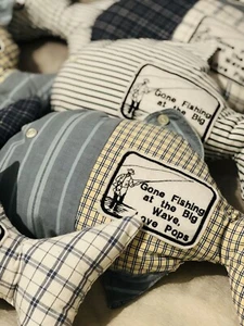 Handmade Memory Pillow Fishing Keepsake Fish Cushion, Father, Grandad - Picture 1 of 13