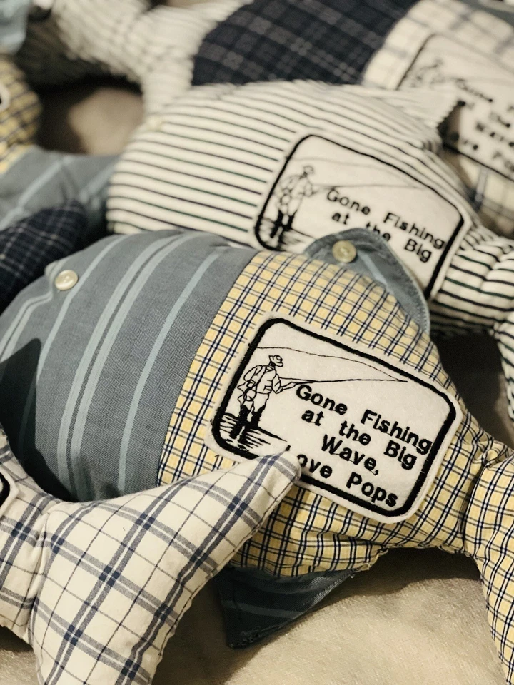 Handmade Memory Pillow Fishing Keepsake Fish Cushion, Father, Grandad - Image 1 of 4