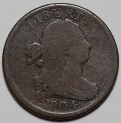 1804 Draped Bust Half Cent - Plain 4/Stemless - US 1/2c Copper Coin - Image 1 of 4