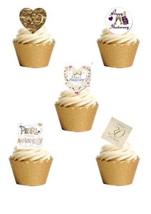 24 Stand Up 30th Pearl Wedding Anniversary Edible Wafer Paper Cupcake Toppers - Picture 1 of 2