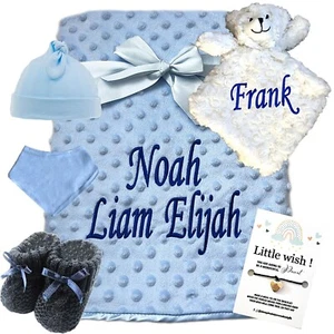 Personalised Baby Blanket Embroidered Soft Bubble Boy Girl Gift Set Newborn - Picture 1 of 13