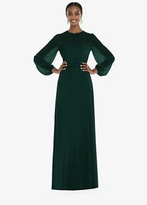 Dessy Collection STRAPLESS CHIFFON MAXI DRESS WITH PUFF SLEEVE BLOUSON OVERLAY  - Picture 1 of 15