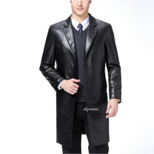 Trench cappotto uomo business pelle di pecora giacca lunga blazer invernale spesso nuovo - Foto 1 di 23
