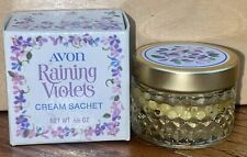 1970s AVON RAINING VIOLETS Cream Sachet .66 oz Glass Jar in Box Flowers