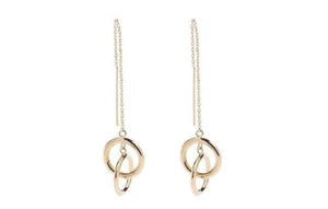 14K Yellow Gold Polished Double Circle Threader Earrings - Picture 1 of 5