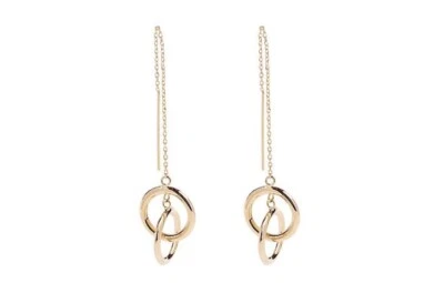 14K Yellow Gold Polished Double Circle Threader Earrings - Image 1 of 4
