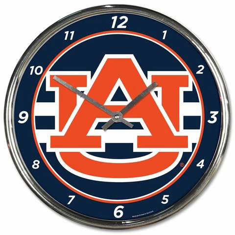 AUBURN TIGERS LOGO 12" CHROME ROUND WALL CLOCK NEW WINCRAFT 🐯 Cover