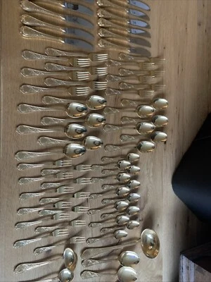 VdH Hogosil Edelstahl Besteck Rokoko Stil vergoldet 12 Personen 72 Teile - Bild 1 von 4