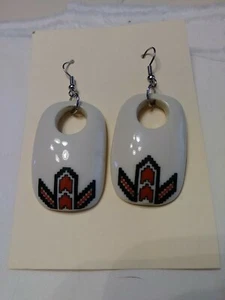 Porcelain Ceramic Painted Drop Pendant Earrings - Native American Design - Picture 1 of 1