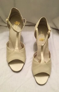 Dancing Dolls Beige Leather Shoes Peektoes sz 7.5 N - Picture 1 of 12