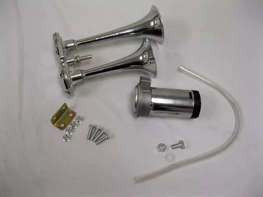 Cadillac Deville Eldorado 12 volt 12v Chrome Dual Trumpet Compact Train Air Horn - Image 1 of 1