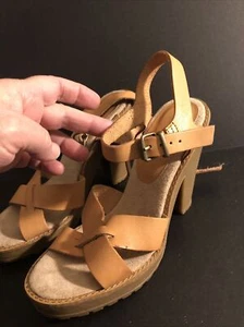 NEW Chinese Laundry Shoes Sz 7.5 Leather Chunky Block Heel Peep Toe Sling - Picture 1 of 7
