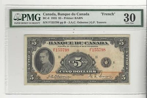 1935  Bank Of Canada BC-6, $5 Osb/Tow SN# F155798  PMG VF-30 - Picture 1 of 2
