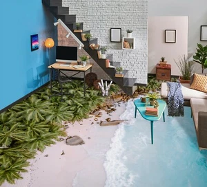 3D Beach Coconut Tree 5040 Floor WallPaper Murals Wall Print Decal AJ WALL Fay - Picture 1 of 5