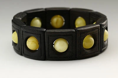 Эксклюзивный браслет из черного дуба и круглых бусин БАЛТИЙСКИЙ ЯНТАРЬ 35,2 г b170302-1 - Изображение 1 из 4