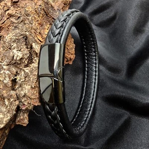 Lederarmband für Herren | flaches Armband | Magnetverschluss | Schwarz - Bild 1 von 9