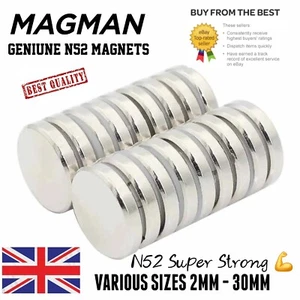Strongest N52 Disc Magnets Strong Various Size 2-40mm DIY, Craft Magnet Diy Rare - Picture 1 of 52