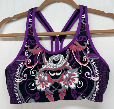 Athleta Sports Bra Black Purple Floral Paisley Medium Support Size Medium - Image 1 of 4