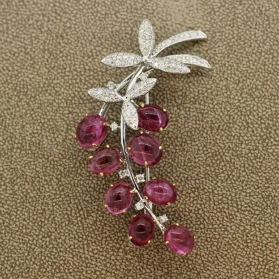 Fresh Spring Berries Design 22.53TCW Cabochon Ruby & Round Sapphire Women Brooch - Image 1 of 4